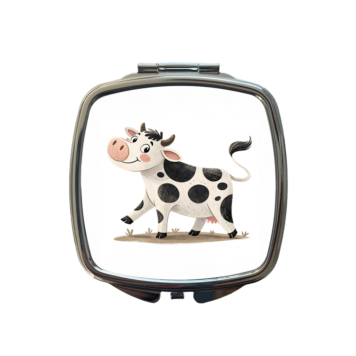 Cow Children's Illustration Style Small Travel Purse Handbag Pocket Makeup Compact Mirror