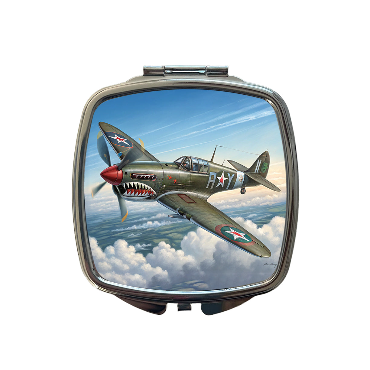 Curtiss P-40 Warhawk WWII US Fighter Bomber Plane Small Travel Purse Handbag Pocket Makeup Compact Mirror