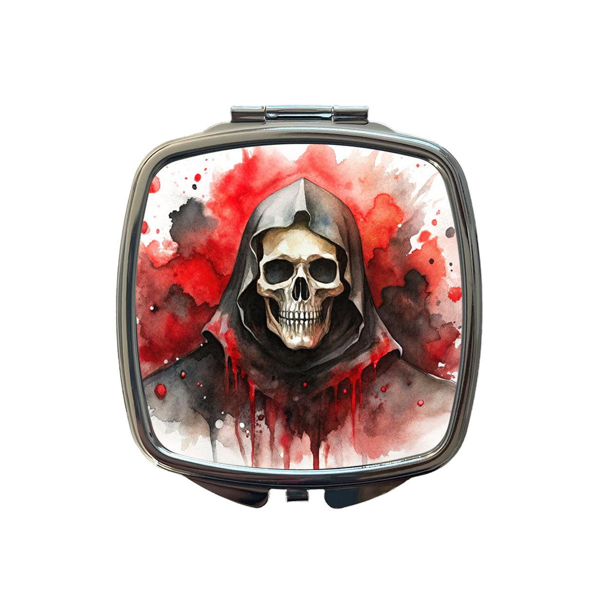 Death Grim Reaper Black Red Shades Watercolor Small Travel Purse Handbag Pocket Makeup Compact Mirror