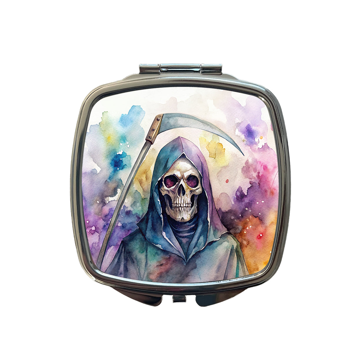 Death Grim Reaper Watercolor Halloween Small Travel Purse Handbag Pocket Makeup Compact Mirror
