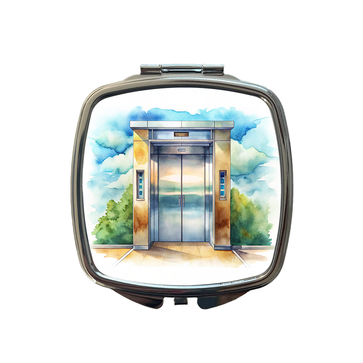 Elevator To Nowhere Watercolor Small Travel Purse Handbag Pocket Makeup Compact Mirror