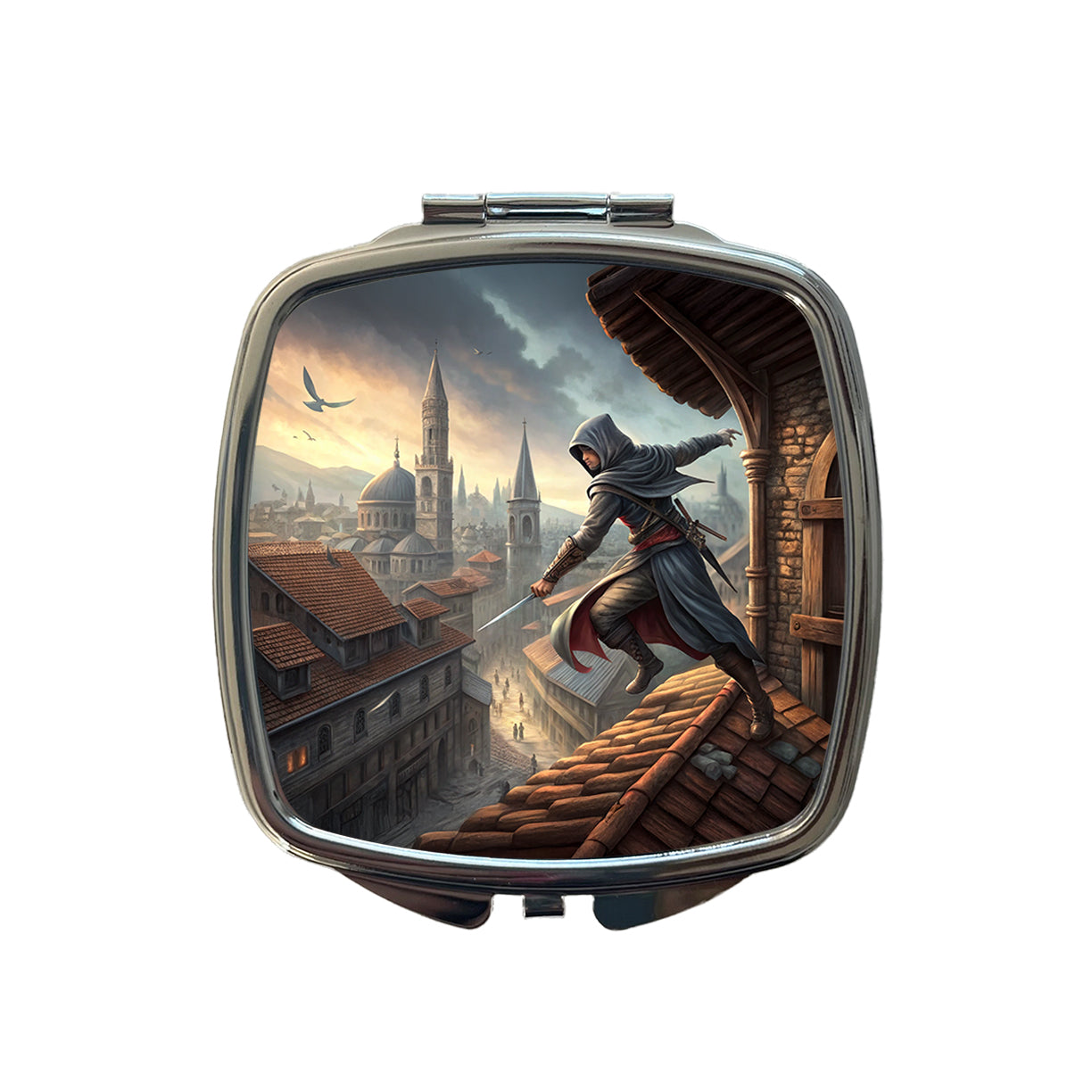 Fantasy Assassin Rogue Thief Rooftop Running Small Travel Purse Handbag Pocket Makeup Compact Mirror