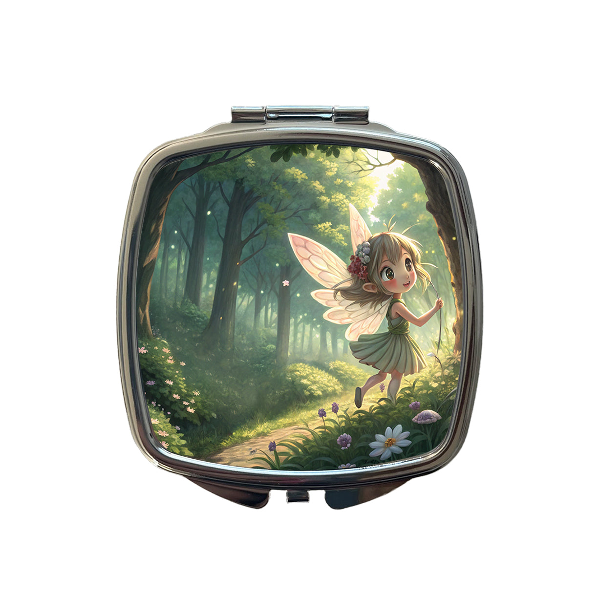 Fantasy Forest Pixie Girl Anime Style Small Travel Purse Handbag Pocket Makeup Compact Mirror