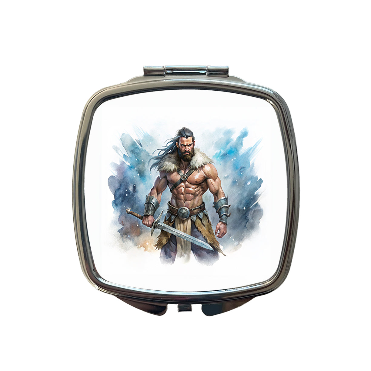 Fantasy Male Barbarian With Two-Handed Sword Small Travel Purse Handbag Pocket Makeup Compact Mirror