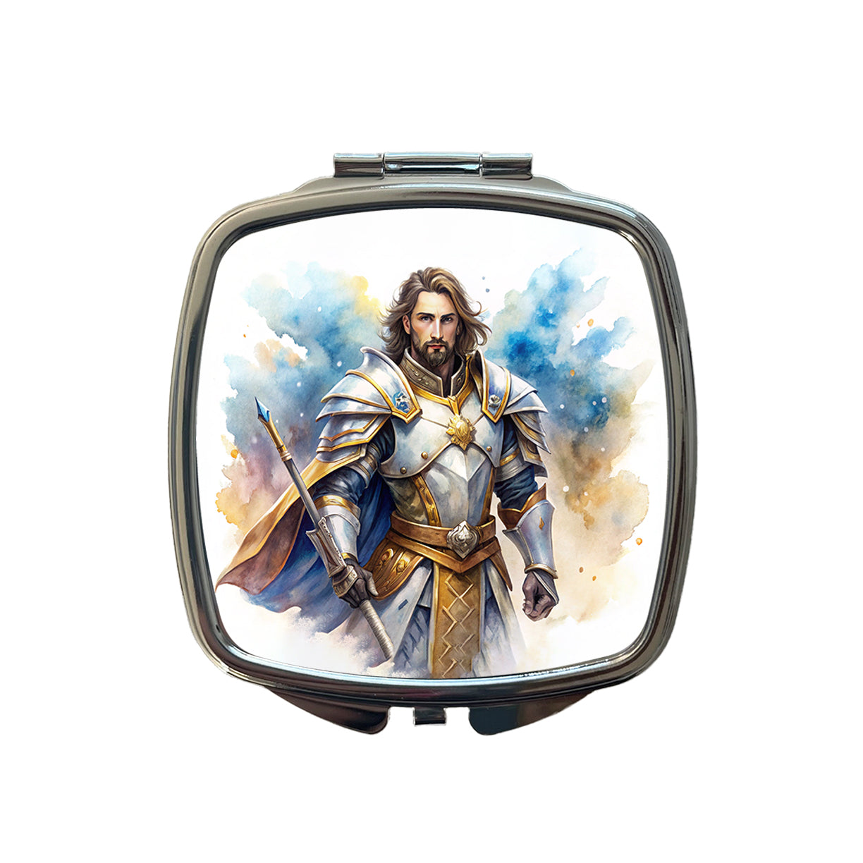 Fantasy Male Paladin Warrior Watercolor Small Travel Purse Handbag Pocket Makeup Compact Mirror