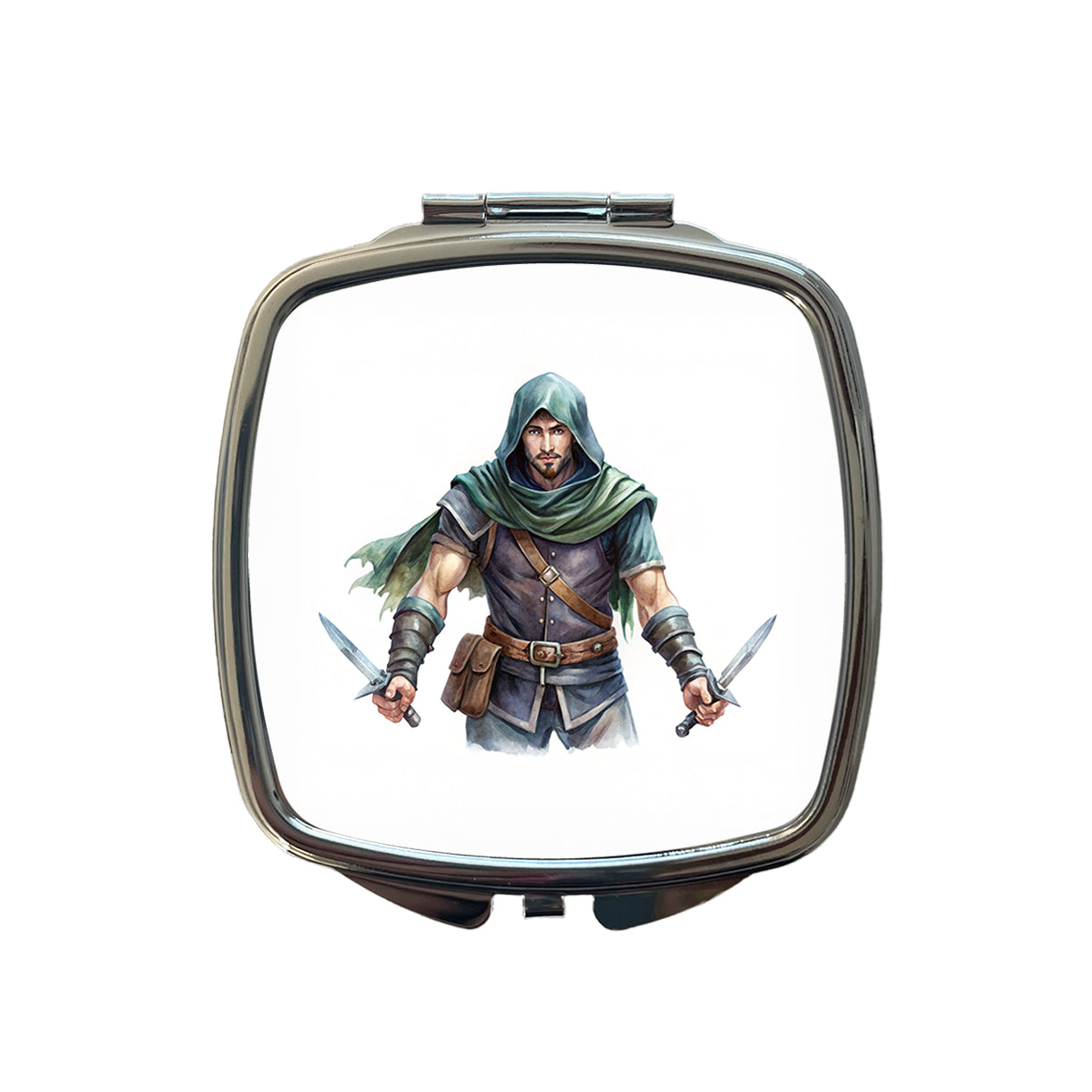 Fantasy Male Thief Rogue with Daggers Watercolor Small Travel Purse Handbag Pocket Makeup Compact Mirror