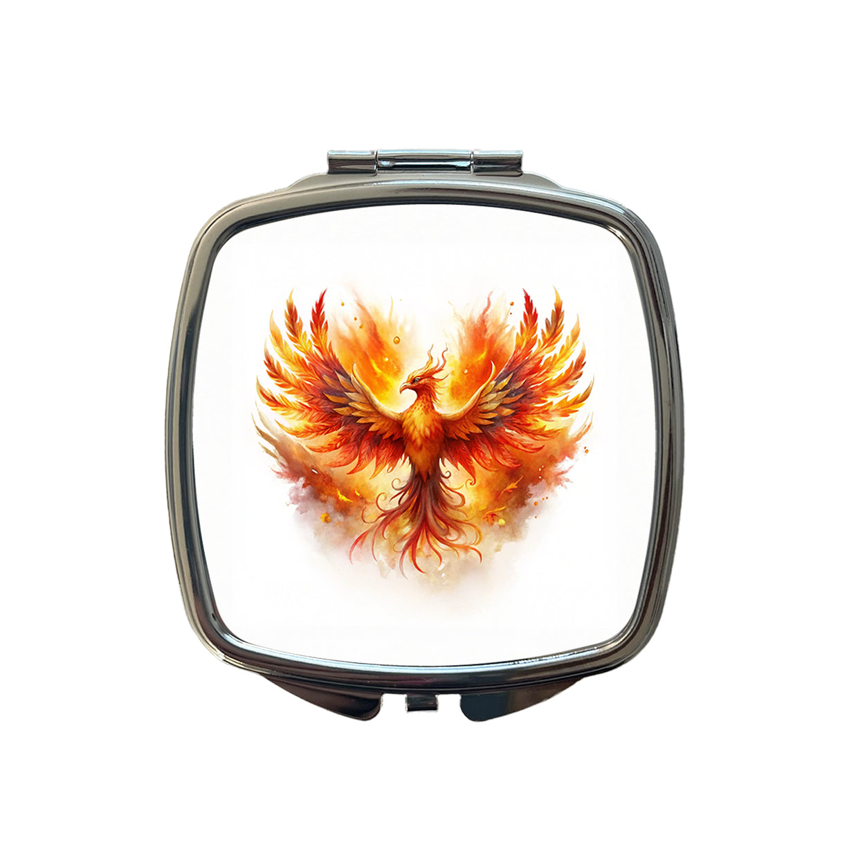 Flaming Phoenix Rising Fantasy Watercolor Small Travel Purse Handbag Pocket Makeup Compact Mirror