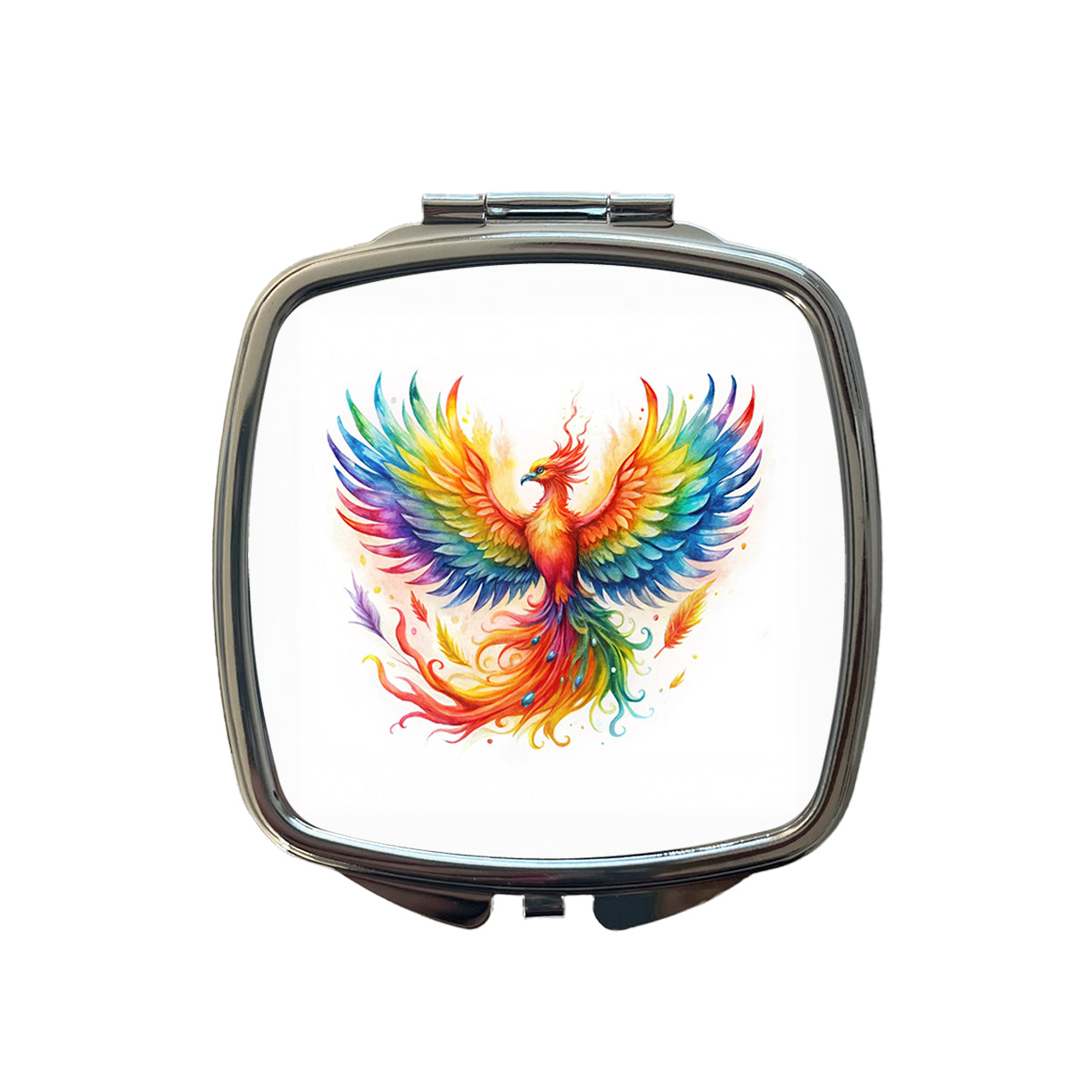 Flaming Rainbow Phoenix Rising Fantasy Watercolor Small Travel Purse Handbag Pocket Makeup Compact Mirror