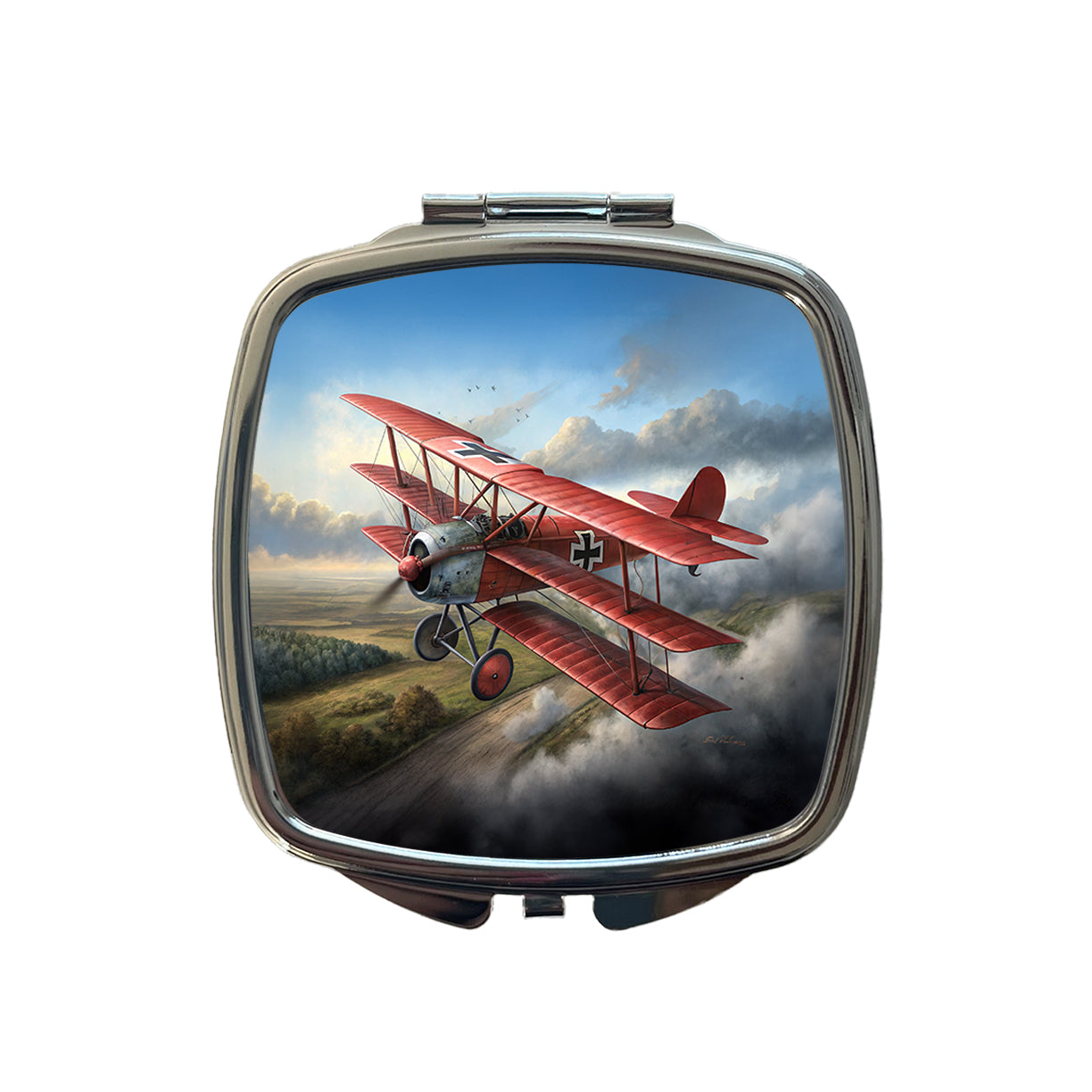 Fokker Dr.I Triplane WWI German Fighter Plane Small Travel Purse Handbag Pocket Makeup Compact Mirror