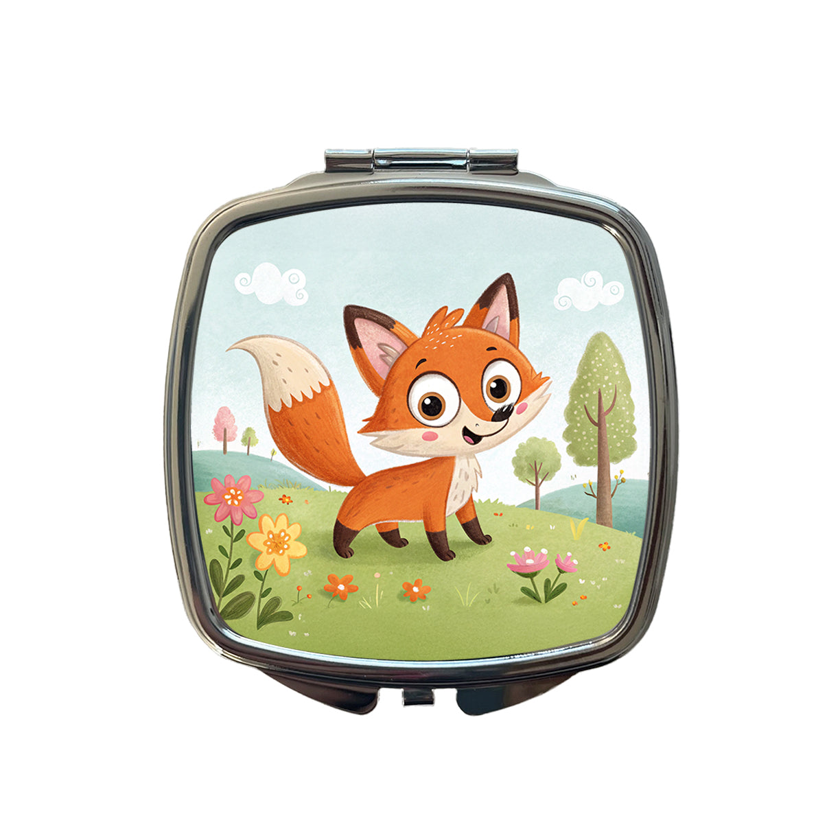 Fox Children's Illustration Style Small Travel Purse Handbag Pocket Makeup Compact Mirror