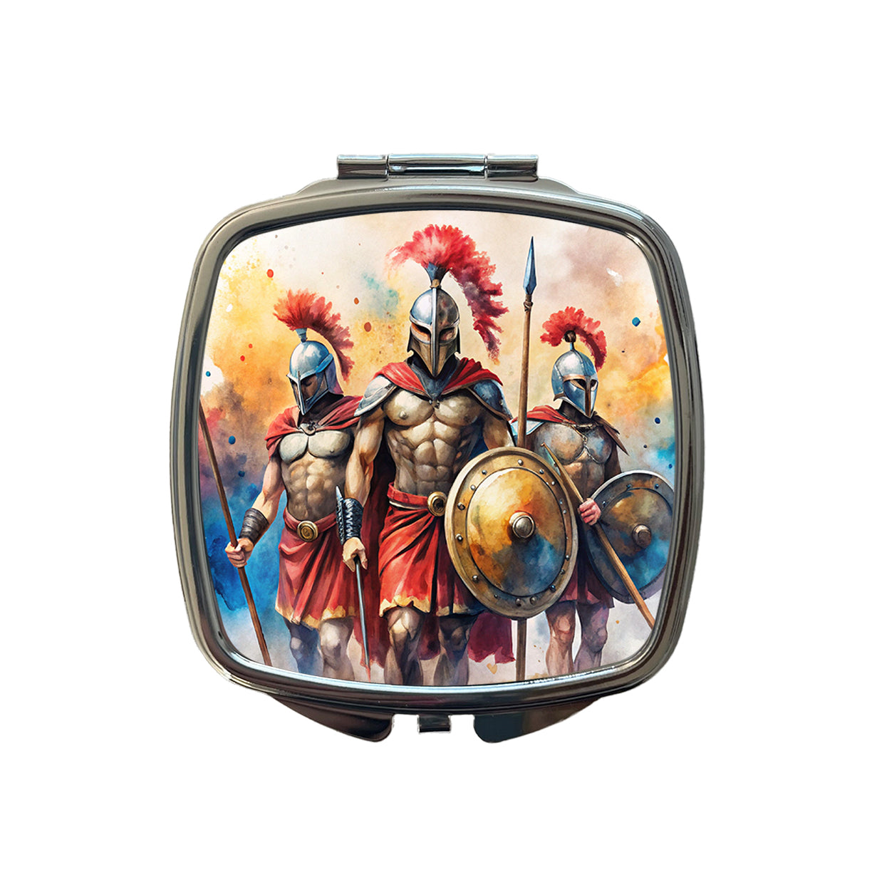 Greek Warriors Spartans Watercolor Small Travel Purse Handbag Pocket Makeup Compact Mirror