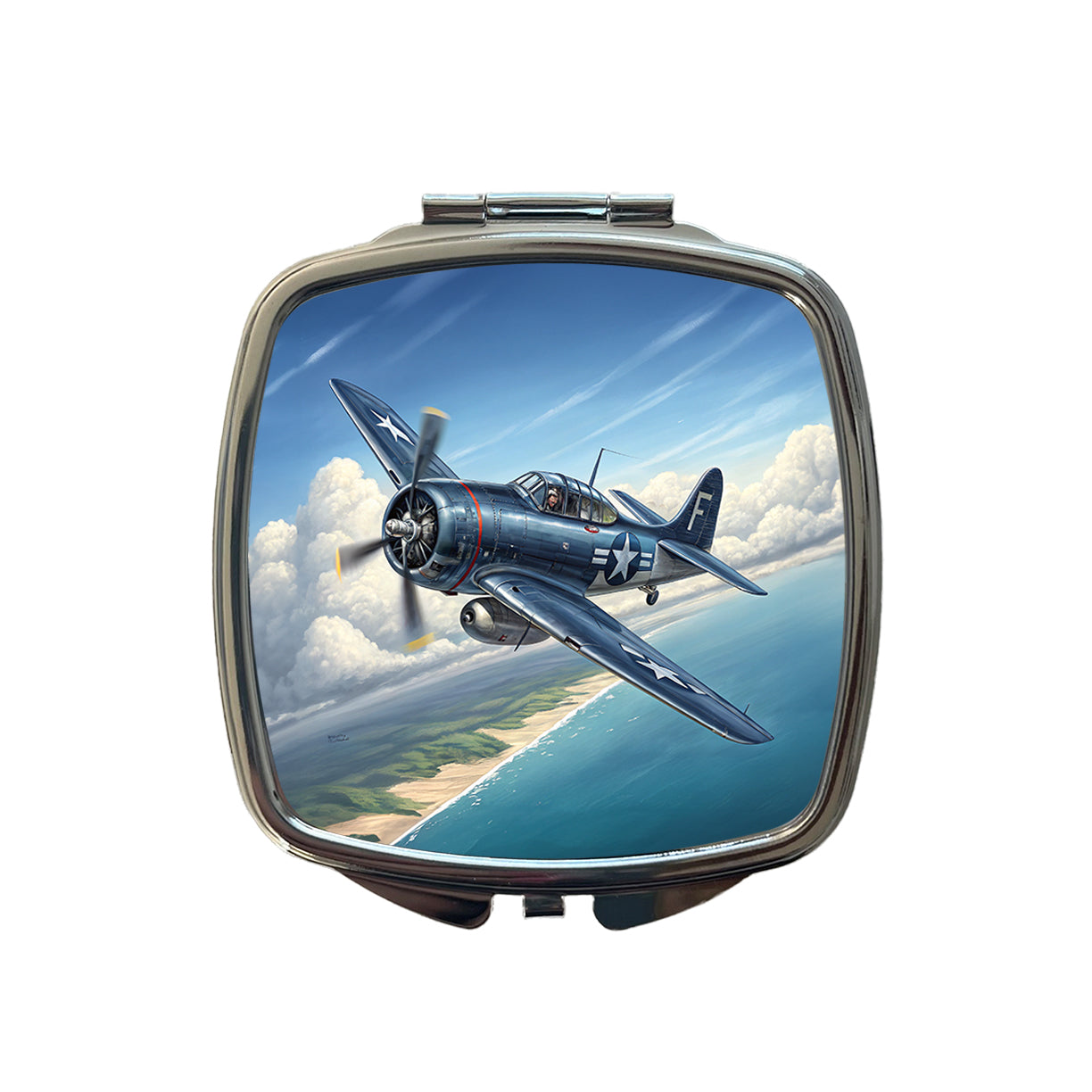 Grumman F6f Hellcat WWII US Navy Fighter Plane Small Travel Purse Handbag Pocket Makeup Compact Mirror