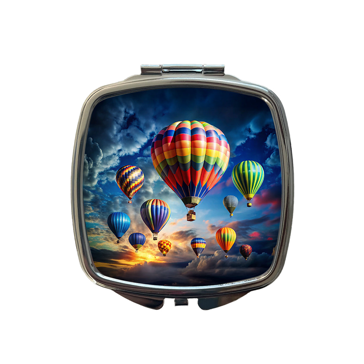 Hot Air Balloons Against a Cloud Covered Deep Blue Sky Small Travel Purse Handbag Pocket Makeup Compact Mirror
