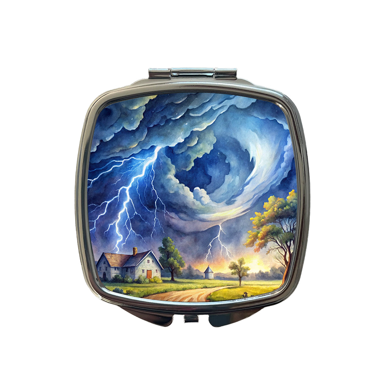 Hurricane and Lightning At Night in the Country Watercolor Small Travel Purse Handbag Pocket Makeup Compact Mirror