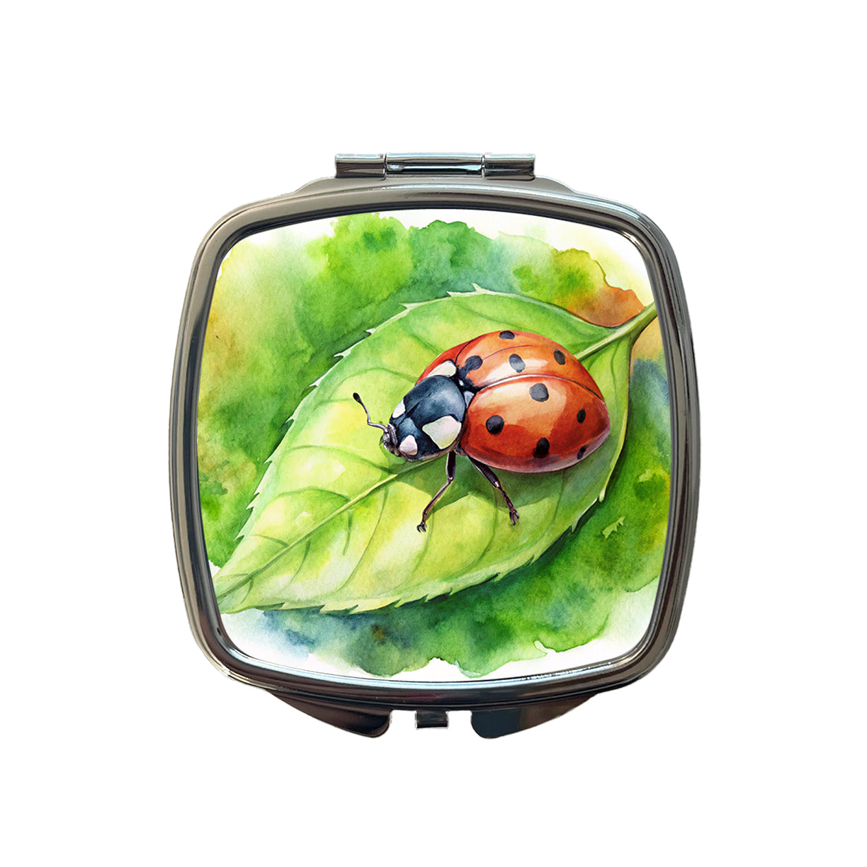 Ladybug On Leaf Watercolor Small Travel Purse Handbag Pocket Makeup Compact Mirror