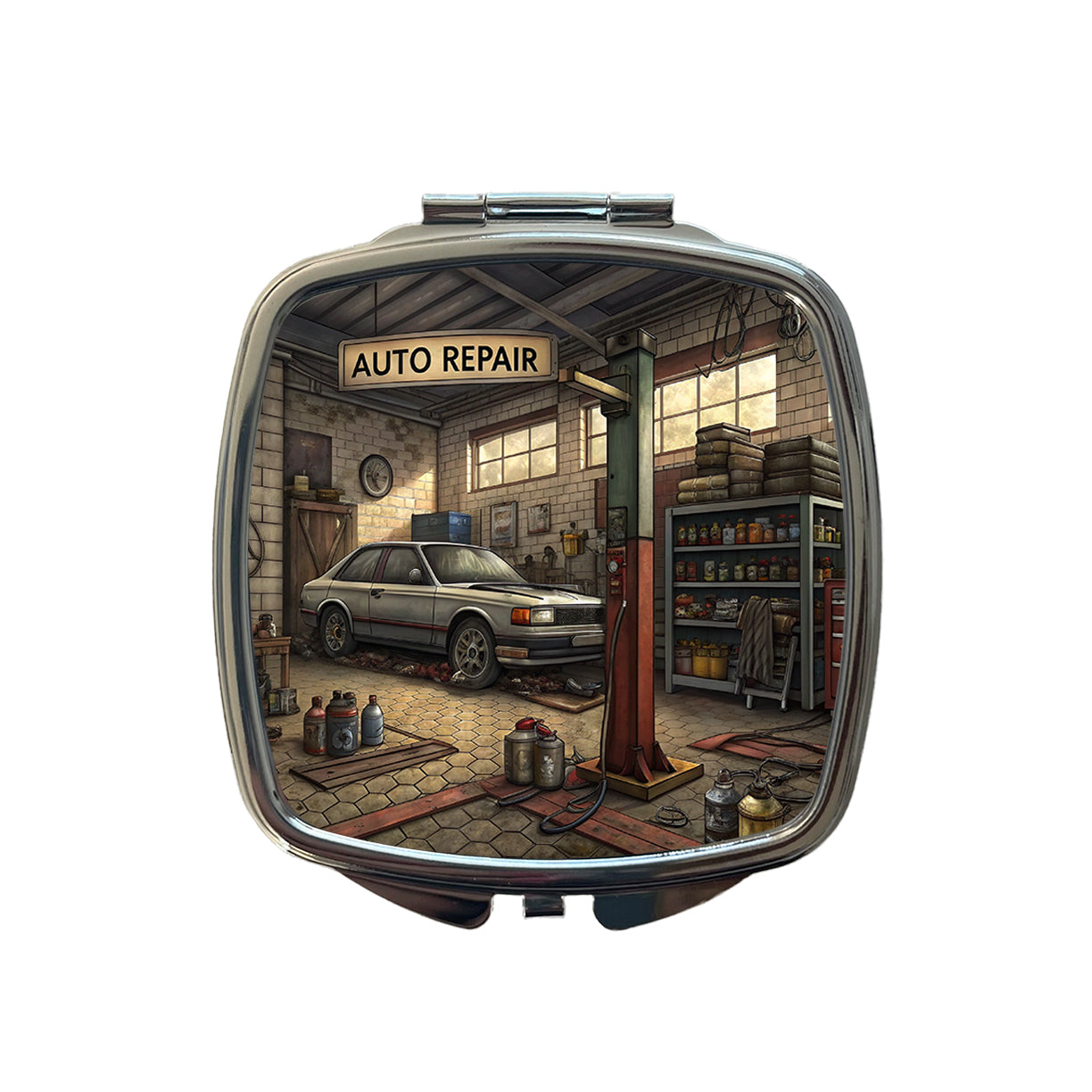 Mechanic's Automotive Repair Garage Small Travel Purse Handbag Pocket Makeup Compact Mirror