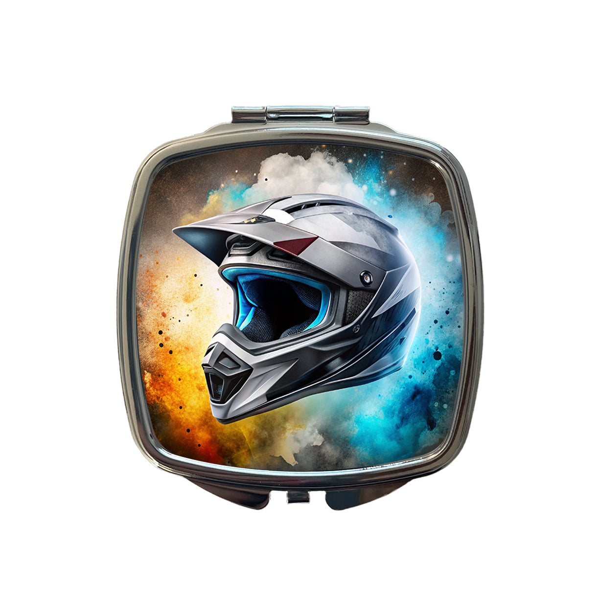 Motocross Racing Bike Helmet Black Watercolor Small Travel Purse Handbag Pocket Makeup Compact Mirror