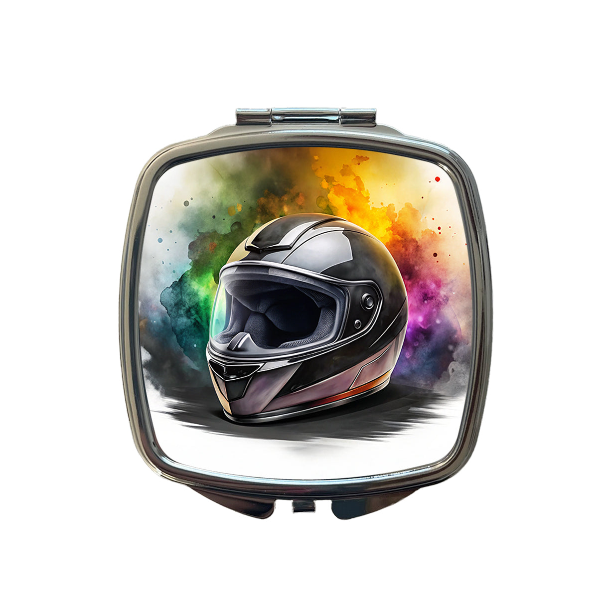 Motorcycle Racing Riding Helmet Watercolor Small Travel Purse Handbag Pocket Makeup Compact Mirror