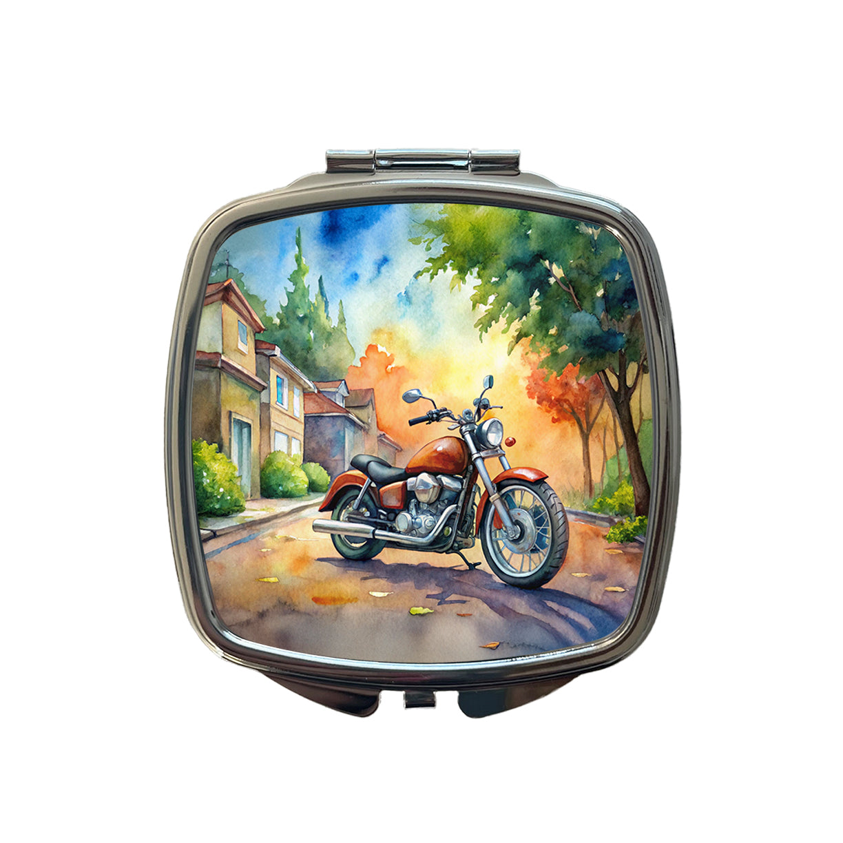 Motorcycle Watercolor Scene Small Travel Purse Handbag Pocket Makeup Compact Mirror