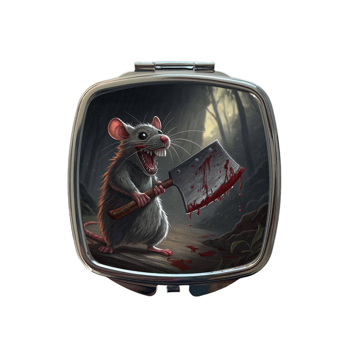 Mouse Holding A Bloody Meat Cleaver Halloween Scary Small Travel Purse Handbag Pocket Makeup Compact Mirror