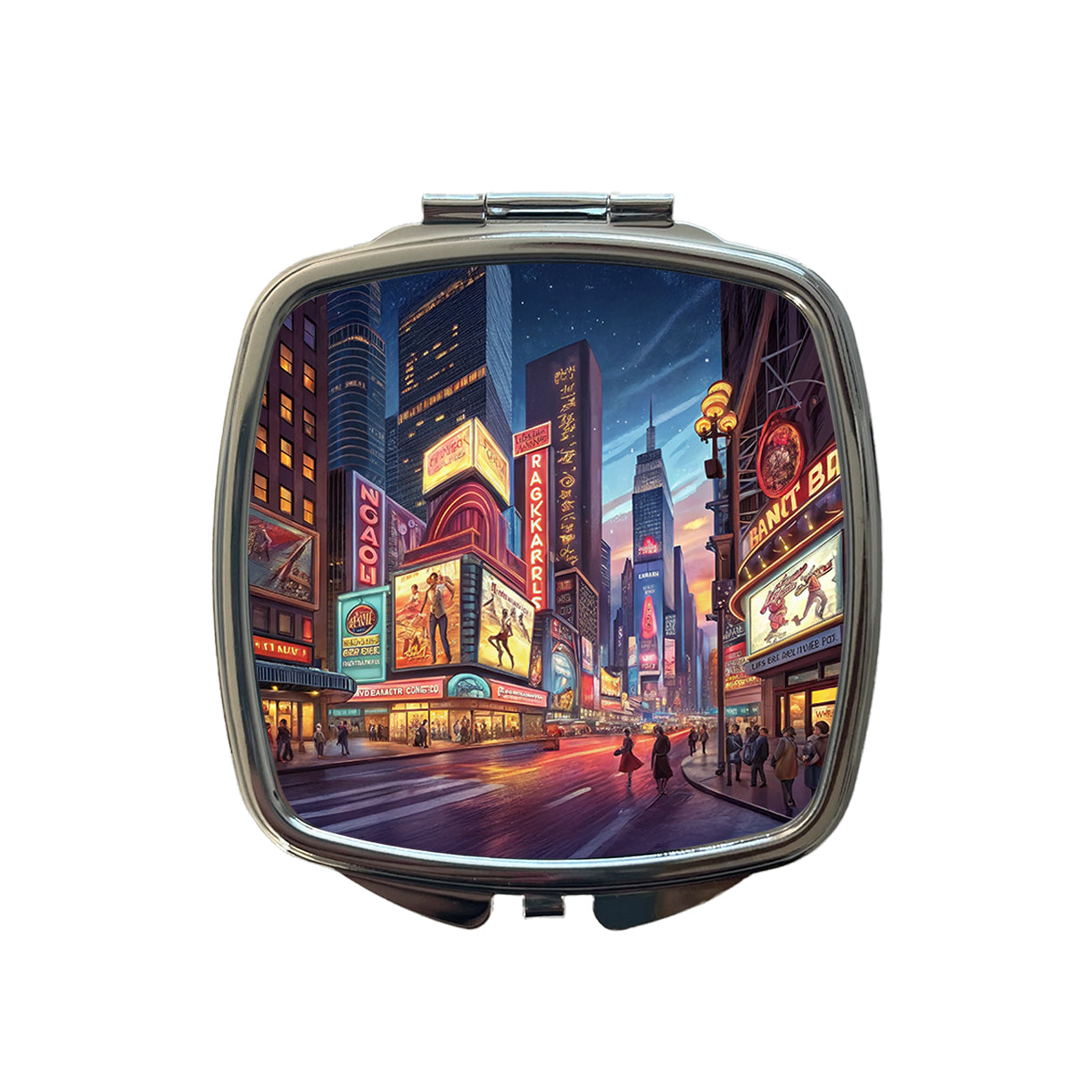 Neon Lights of City Center at Night Small Travel Purse Handbag Pocket Makeup Compact Mirror