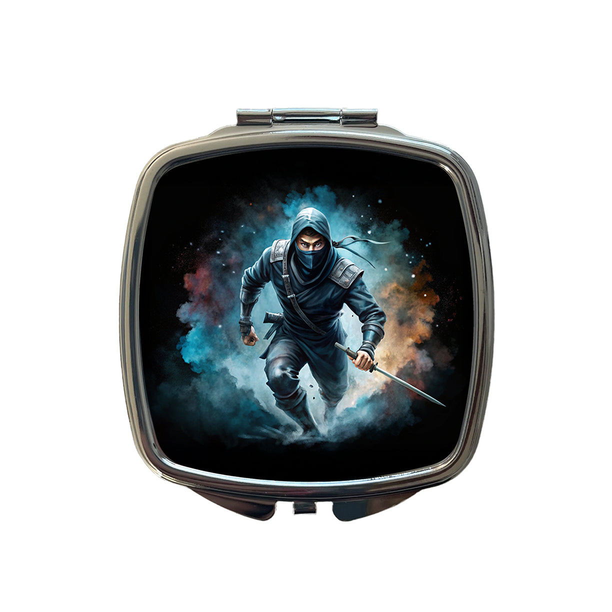 Ninja with Katana Running Black Watercolor Small Travel Purse Handbag Pocket Makeup Compact Mirror
