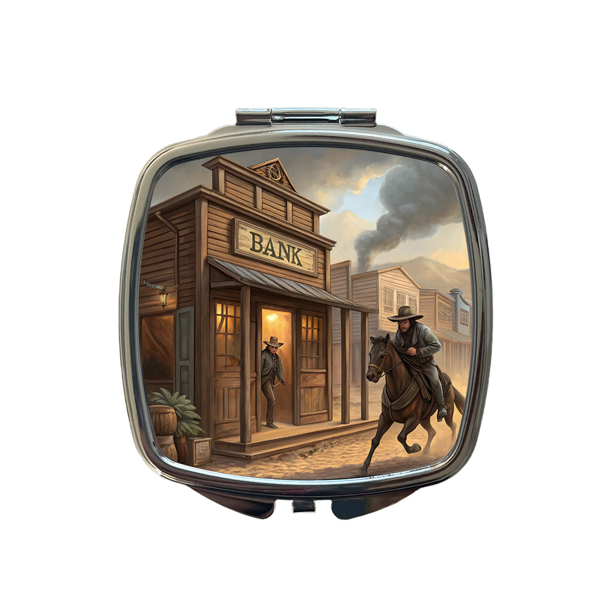 Old West Bank Robbery Western Small Travel Purse Handbag Pocket Makeup Compact Mirror