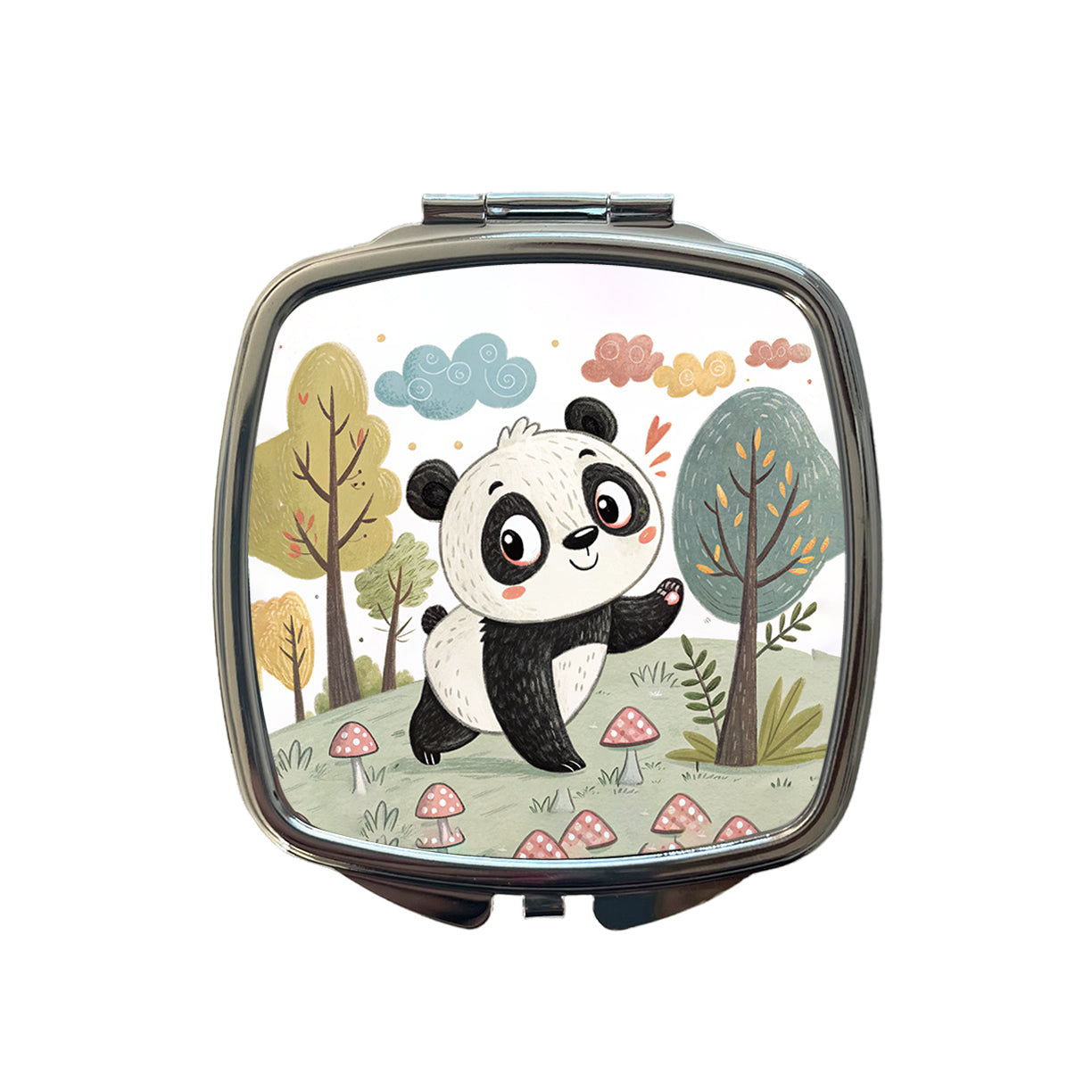 Panda Children's Illustration Style Small Travel Purse Handbag Pocket Makeup Compact Mirror