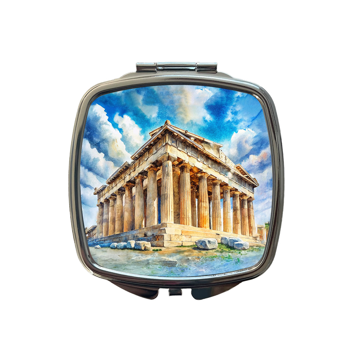 Parthenon Temple Athens Greece Greek Watercolor Small Travel Purse Handbag Pocket Makeup Compact Mirror