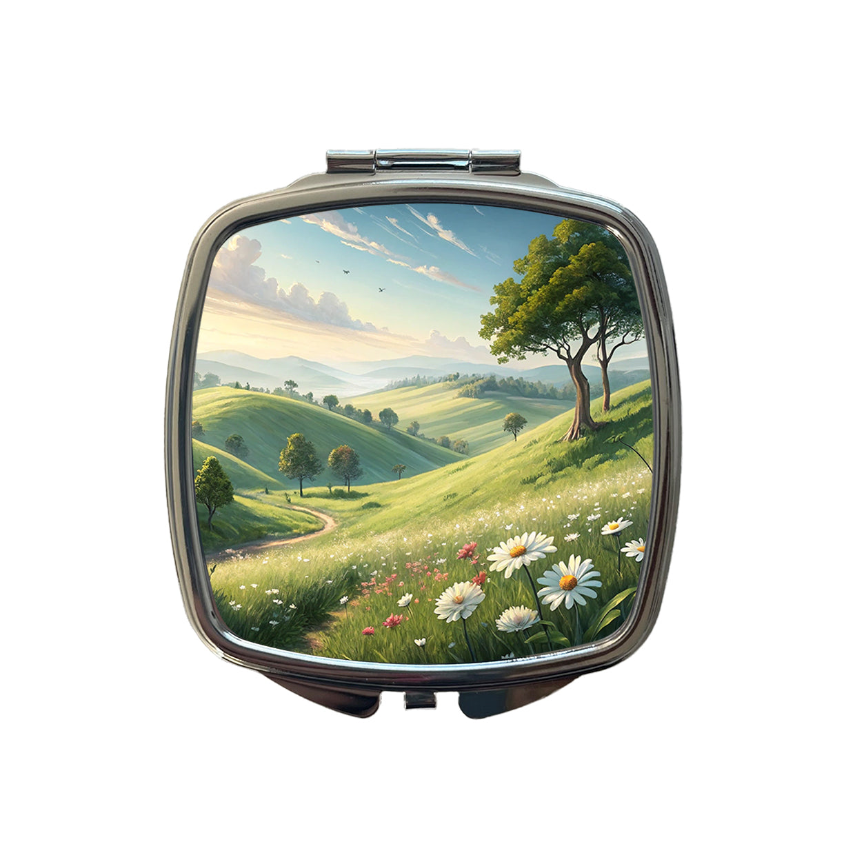 Pastoral Pretty Hillside Landscape Small Travel Purse Handbag Pocket Makeup Compact Mirror