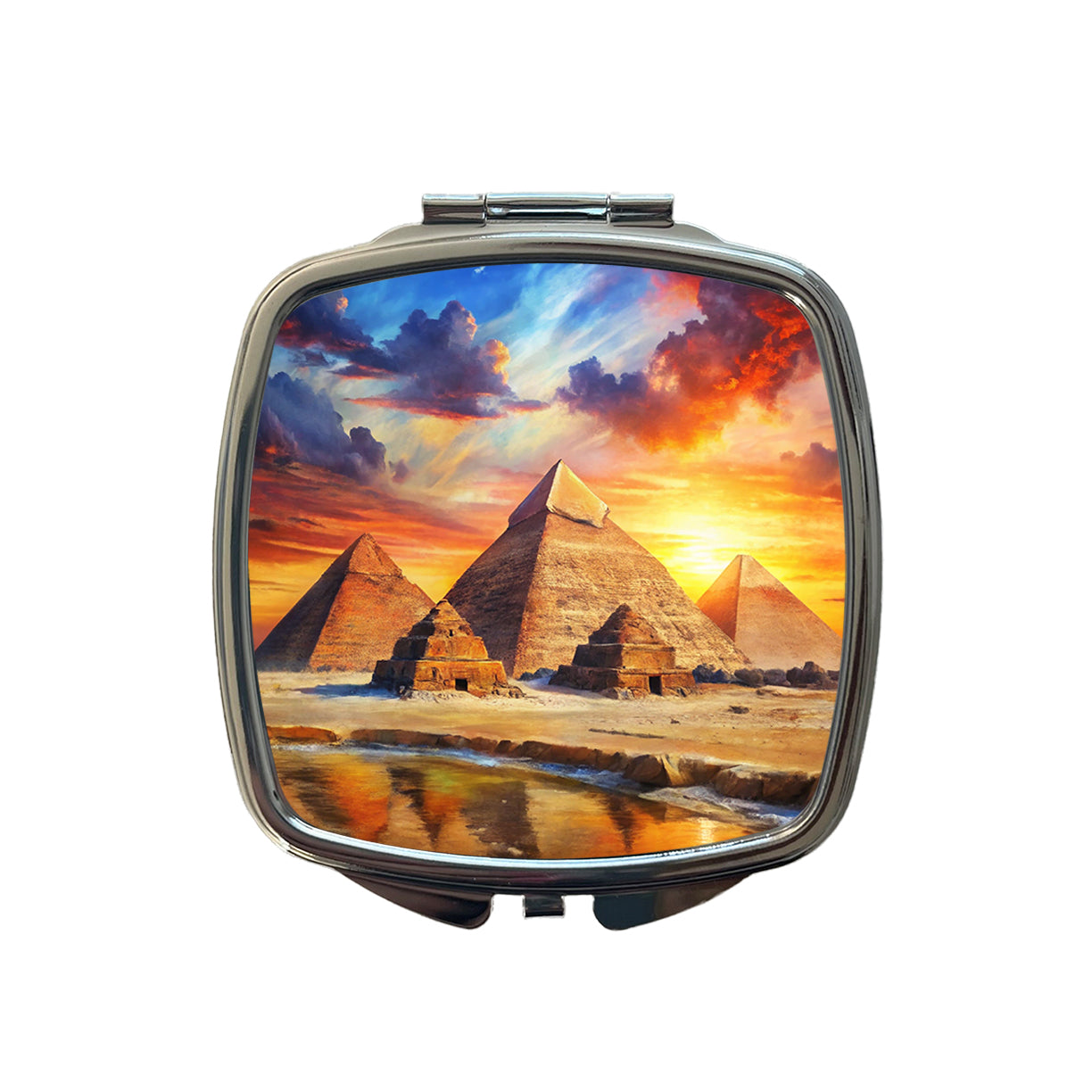 Pyramids Of Giza Egypt At Sunset Watercolor Small Travel Purse Handbag Pocket Makeup Compact Mirror