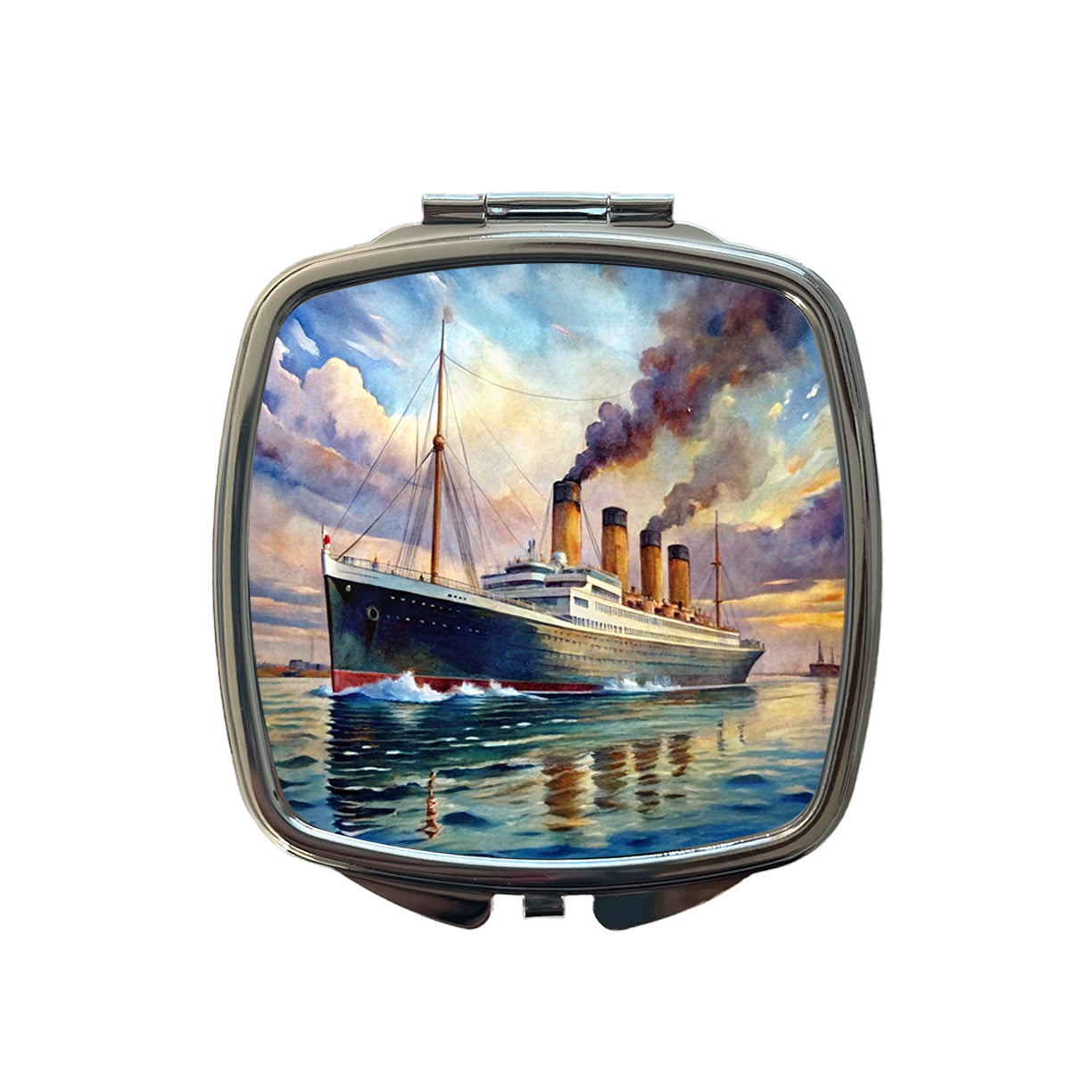 RMS Titanic Ocean Liner Cruise Ship Underway Watercolor Small Travel Purse Handbag Pocket Makeup Compact Mirror