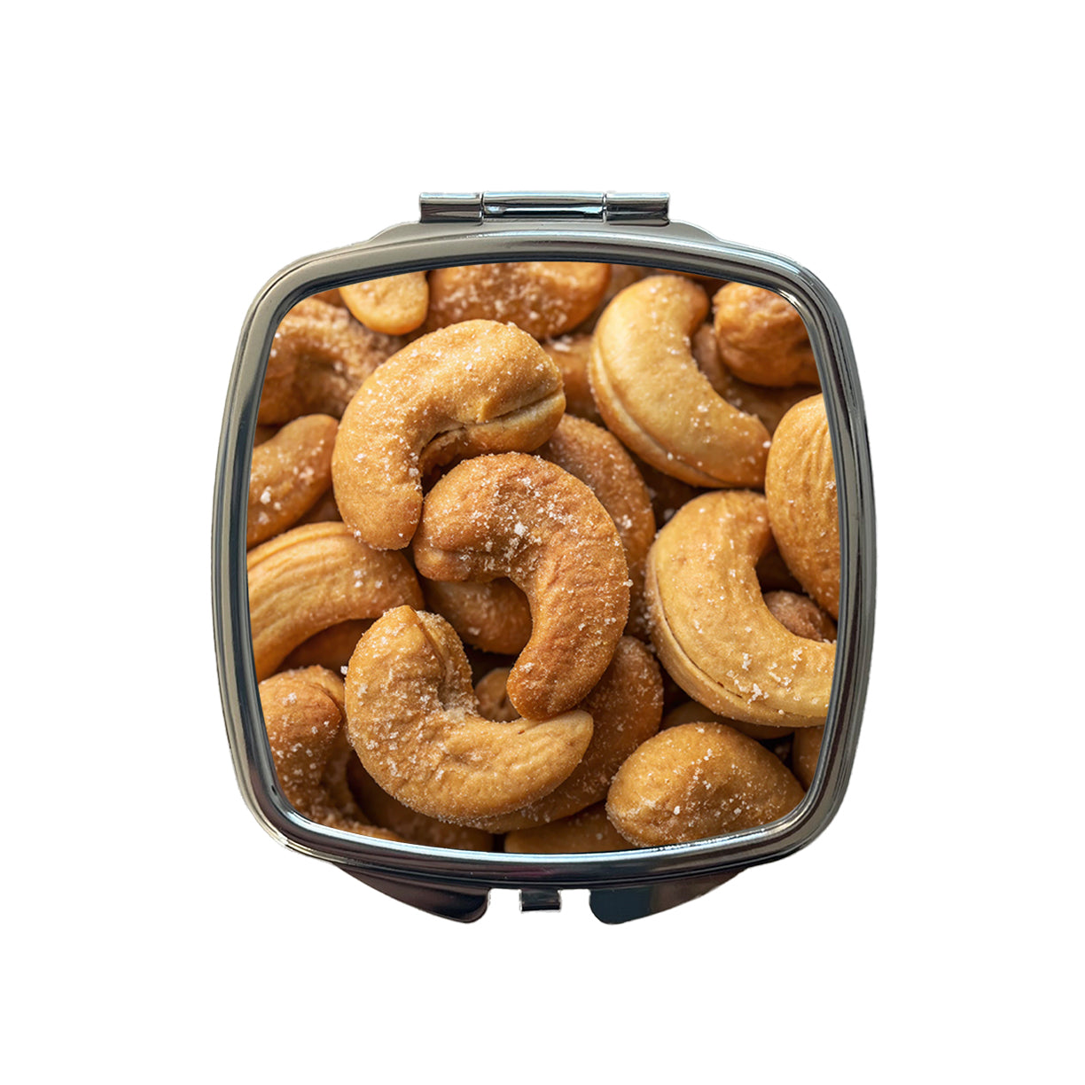Roasted Salted Cashews Nuts Small Travel Purse Handbag Pocket Makeup Compact Mirror