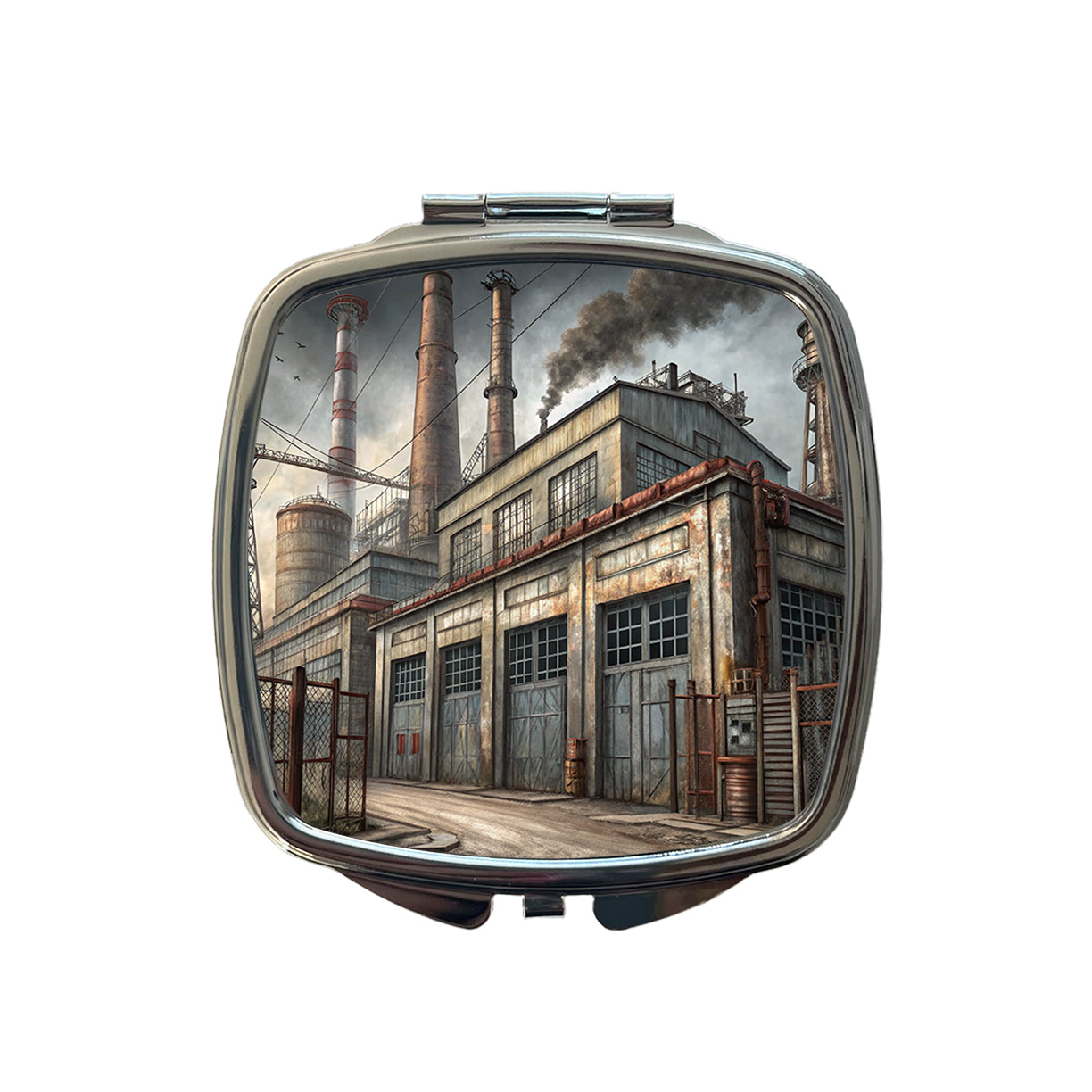 Rundown Old Industrial Factory Small Travel Purse Handbag Pocket Makeup Compact Mirror