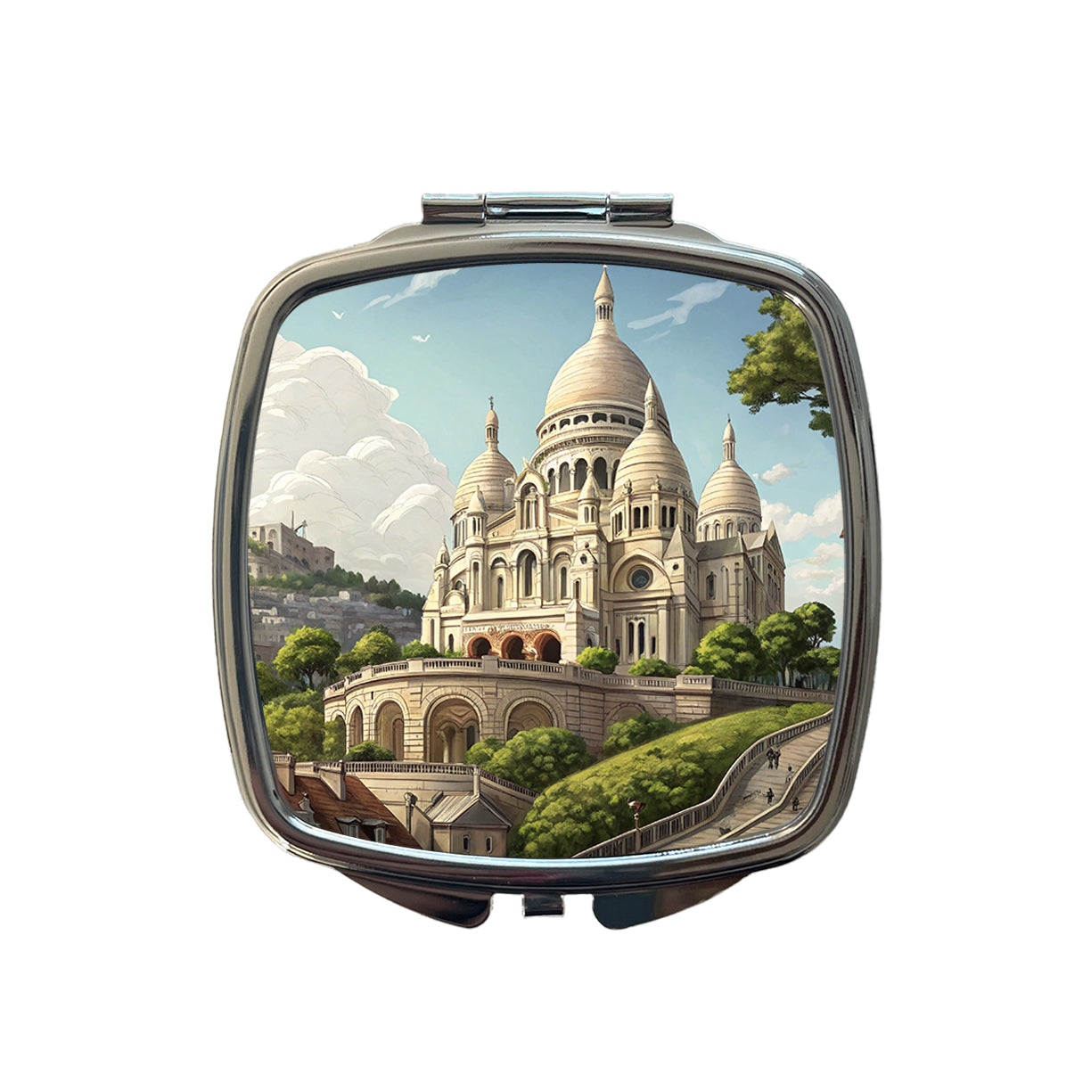 Sacre Coeur Church Paris France Small Travel Purse Handbag Pocket Makeup Compact Mirror
