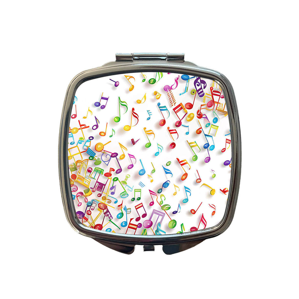 Scattered Colorful Rainbow Music Musical Notes Small Travel Purse Handbag Pocket Makeup Compact Mirror