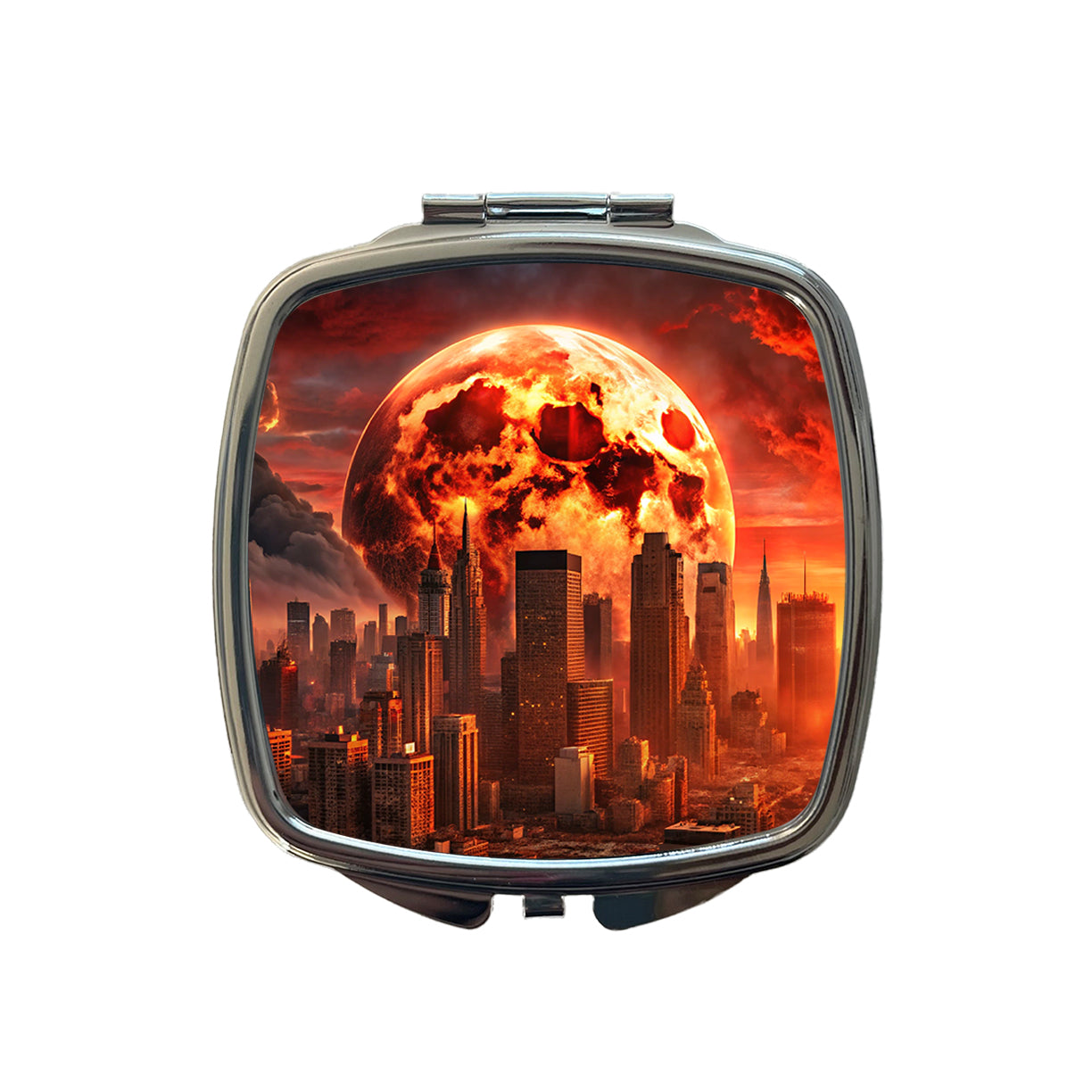 Sci-fi Apocalypse Cityscape Under A Red Full Moon Small Travel Purse Handbag Pocket Makeup Compact Mirror