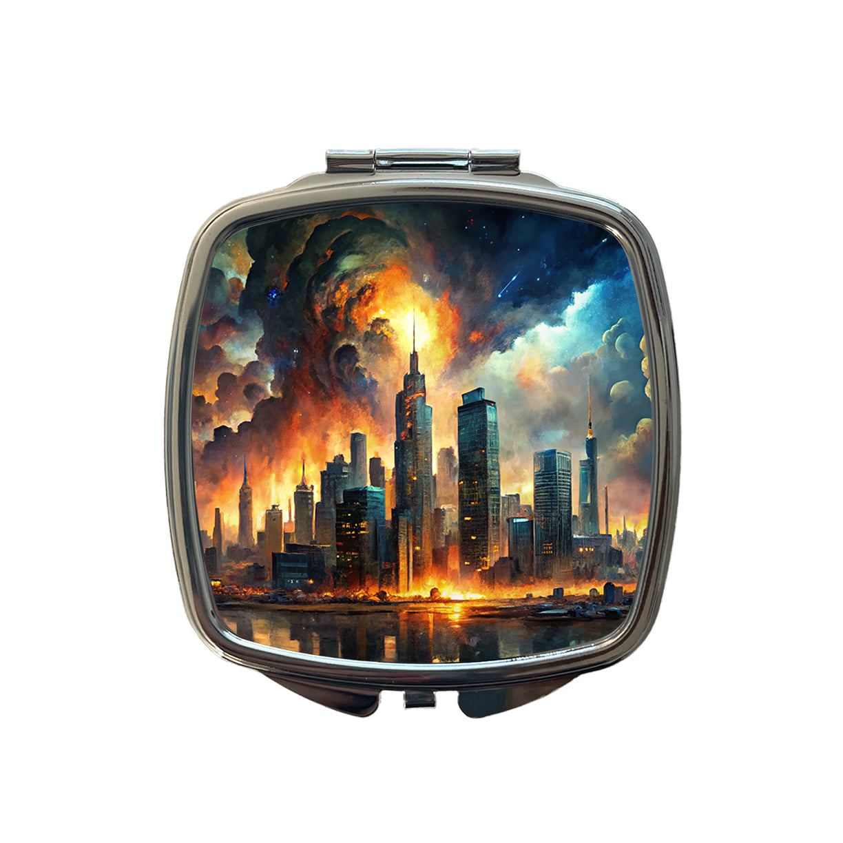 Sci-fi Apocalypse End Of The World Cityscape Small Travel Purse Handbag Pocket Makeup Compact Mirror
