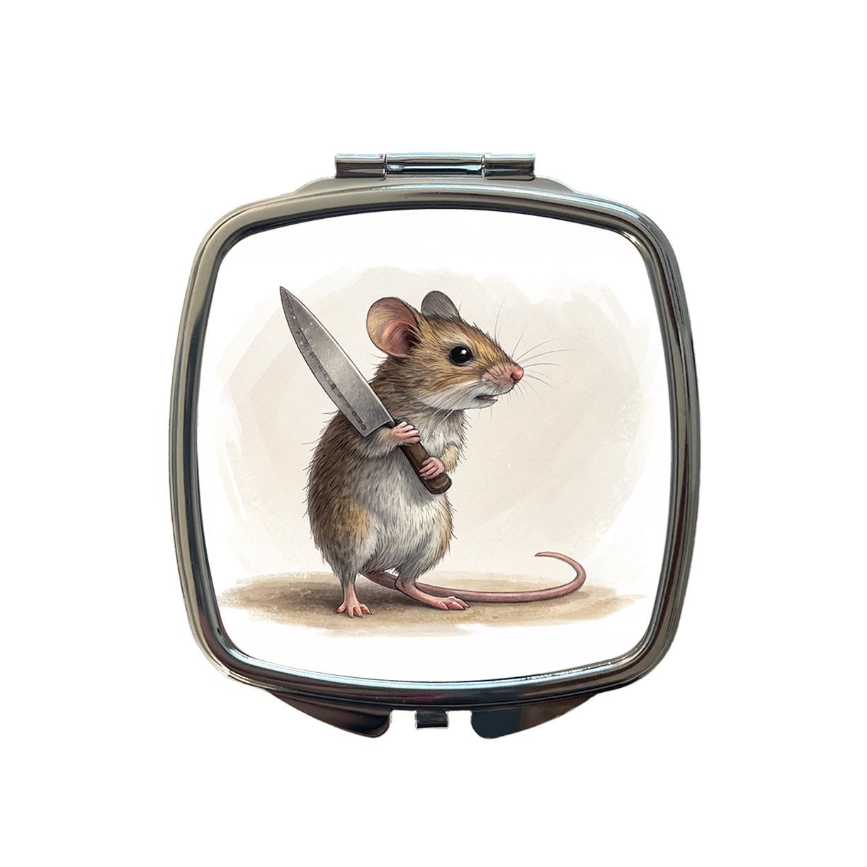 Small Mouse Holding A Butcher Knife Funny Scary Halloween Small Travel Purse Handbag Pocket Makeup Compact Mirror