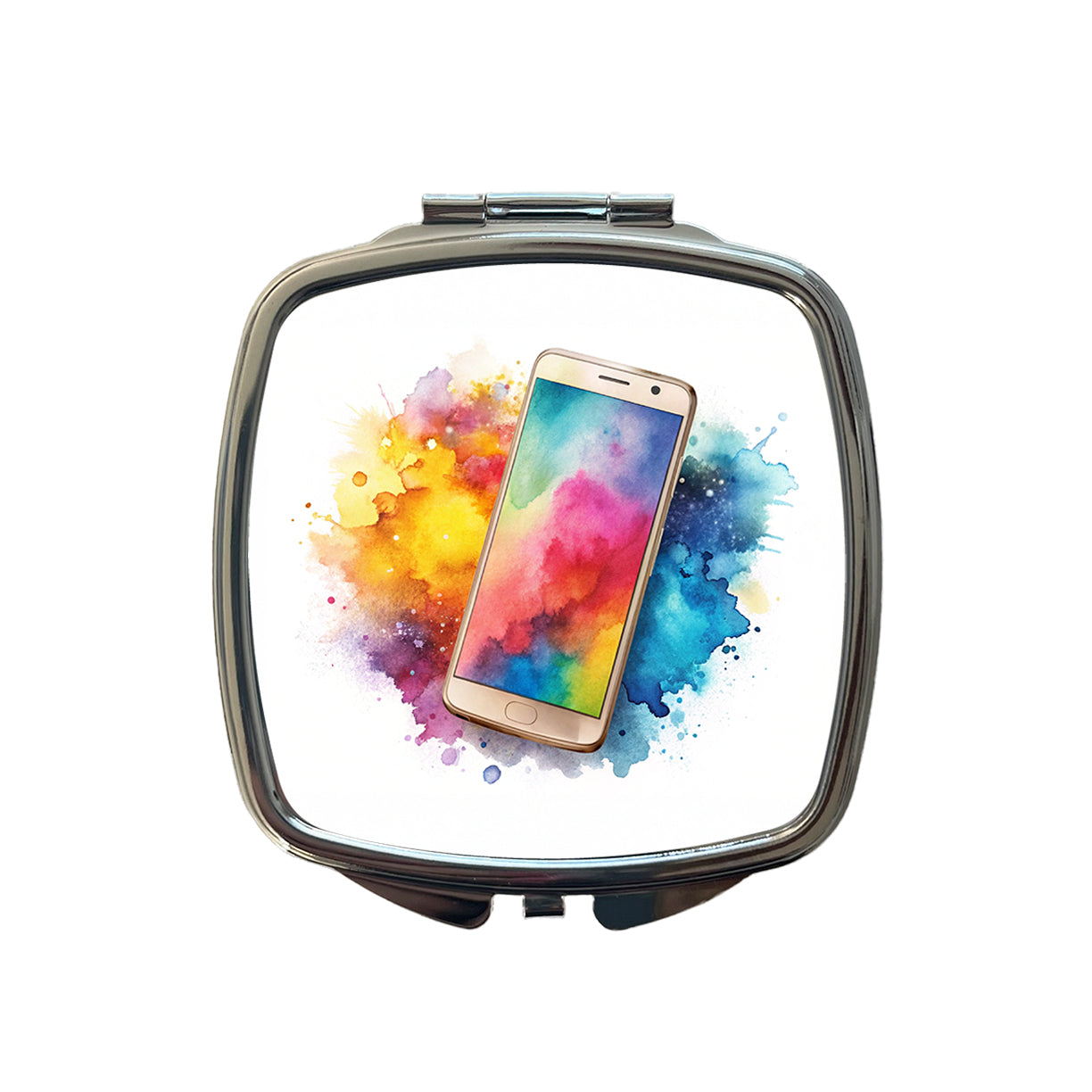 Smart Phone Watercolor Small Travel Purse Handbag Pocket Makeup Compact Mirror