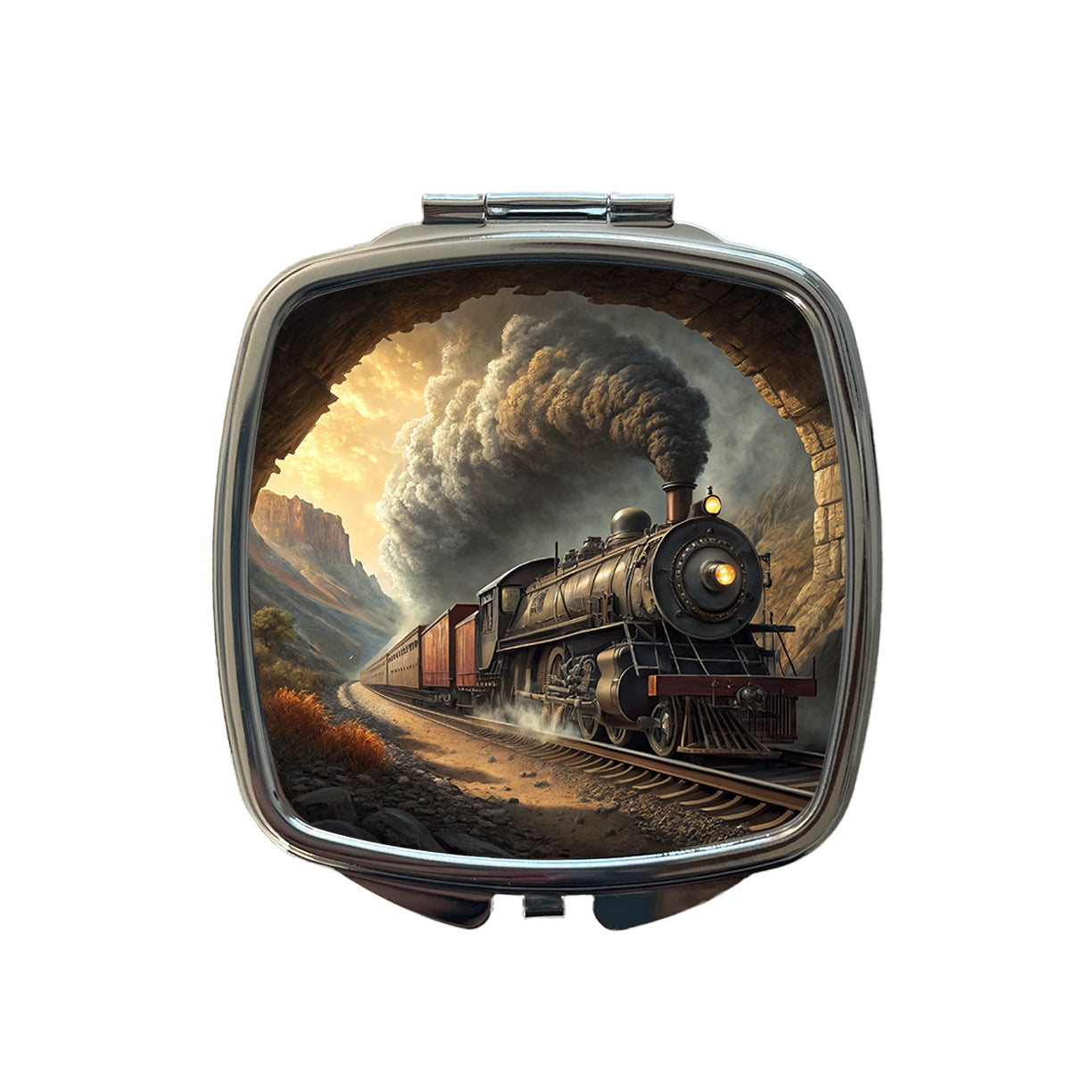Steam Locomotive Coming Through Tunnel Old West Small Travel Purse Handbag Pocket Makeup Compact Mirror