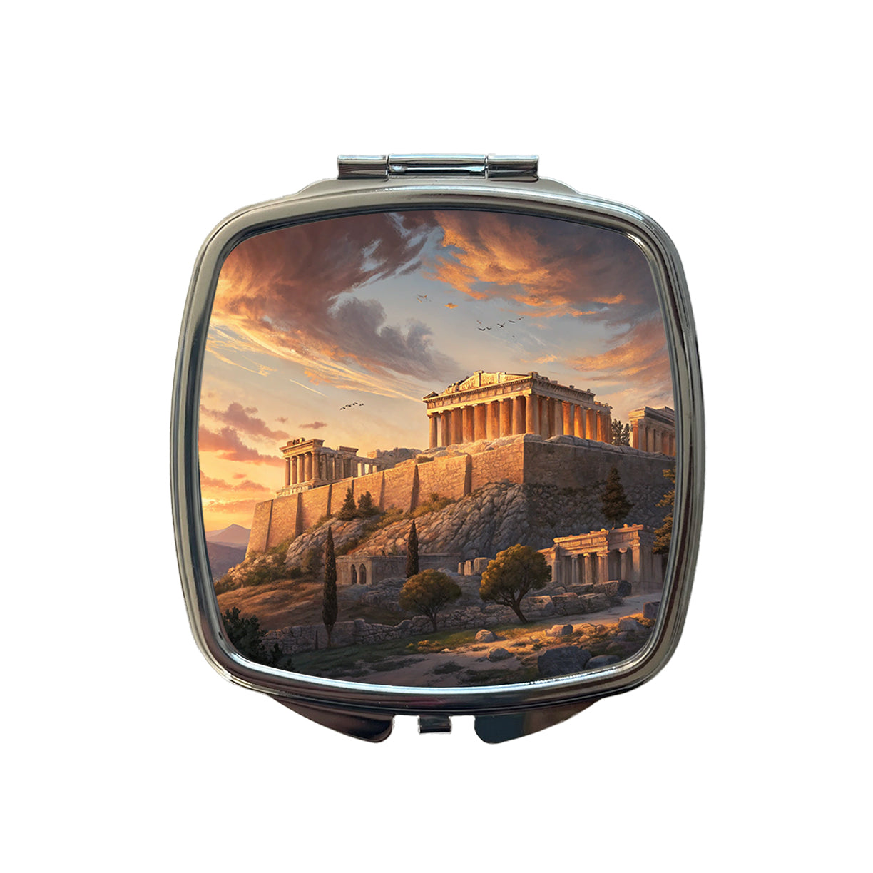 The Acropolis At Golden Hour Athens Greece Small Travel Purse Handbag Pocket Makeup Compact Mirror