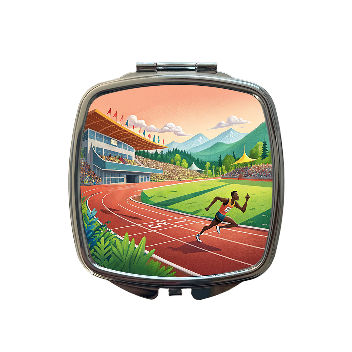 Track And Field Running Race Dash Small Travel Purse Handbag Pocket Makeup Compact Mirror