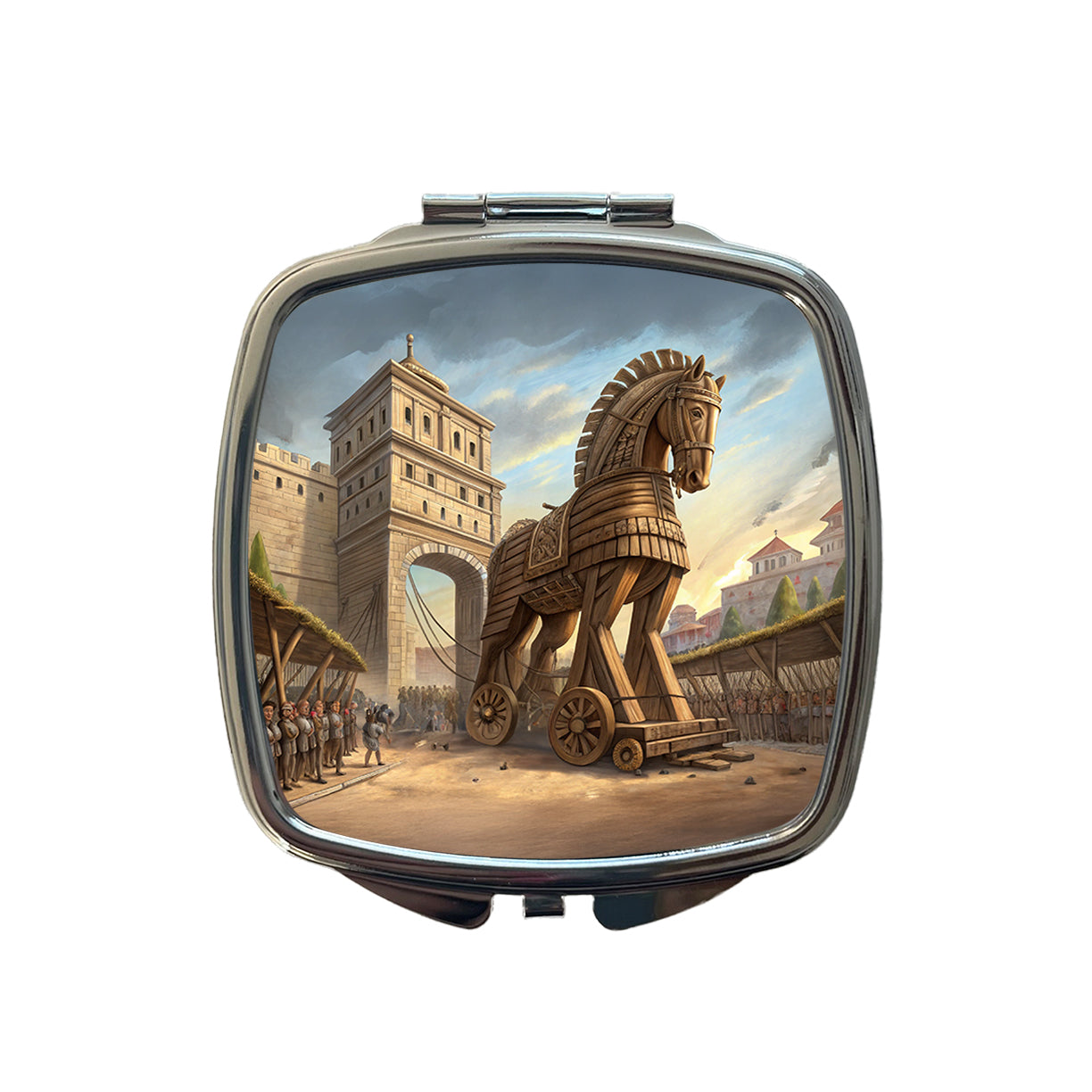 Trojan Horse Being Brought Into Troy Homer's Iliad War Small Travel Purse Handbag Pocket Makeup Compact Mirror