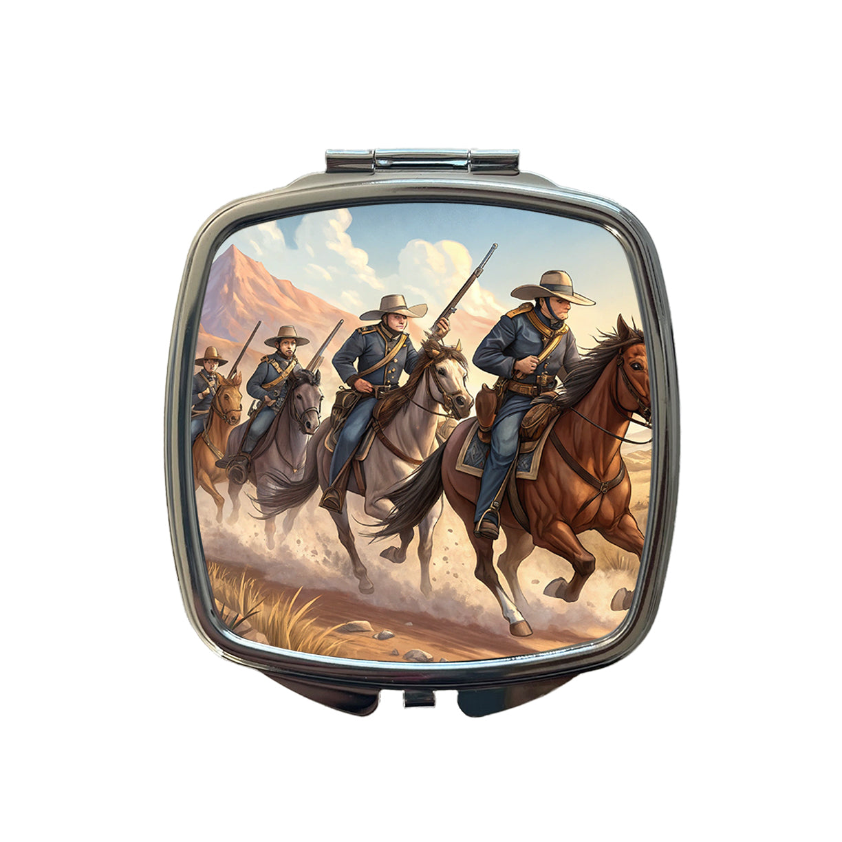 US Cavalry Charge Cowboy Western Old West Small Travel Purse Handbag Pocket Makeup Compact Mirror