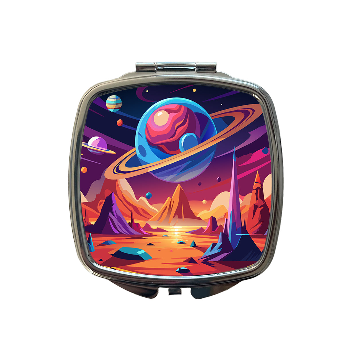 Vibrant Colored Sci-fi Hostile Alien Planet Small Travel Purse Handbag Pocket Makeup Compact Mirror