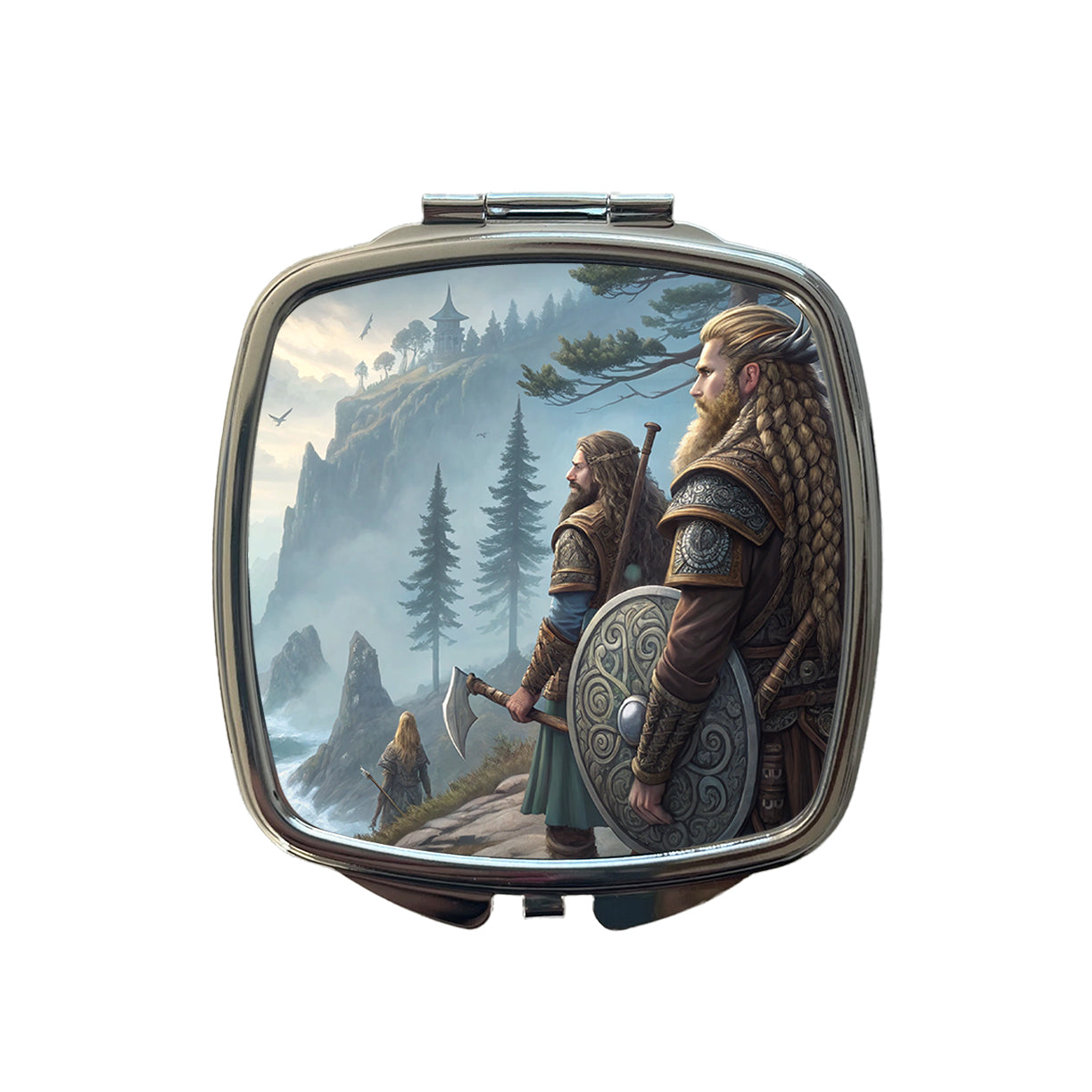 Vikings Raiders Anime Style Fantasy Small Travel Purse Handbag Pocket Makeup Compact Mirror