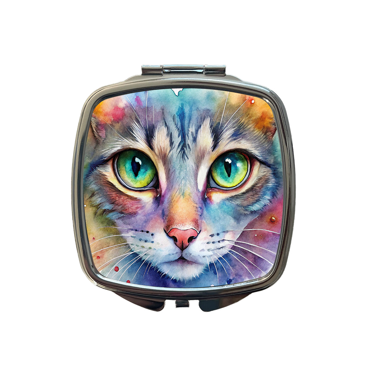 Watercolor Tabby Cat Small Travel Purse Handbag Pocket Makeup Compact Mirror