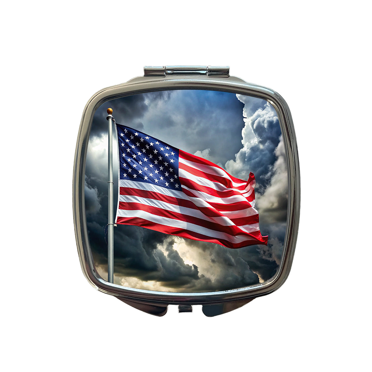 Waving American Flag After Storm Patriotic United States Small Travel Purse Handbag Pocket Makeup Compact Mirror