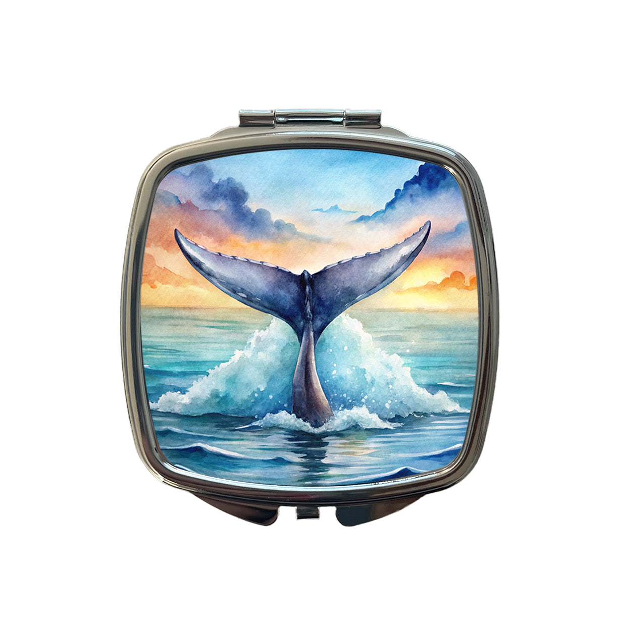 Whale Tail Ocean Watercolor Small Travel Purse Handbag Pocket Makeup Compact Mirror